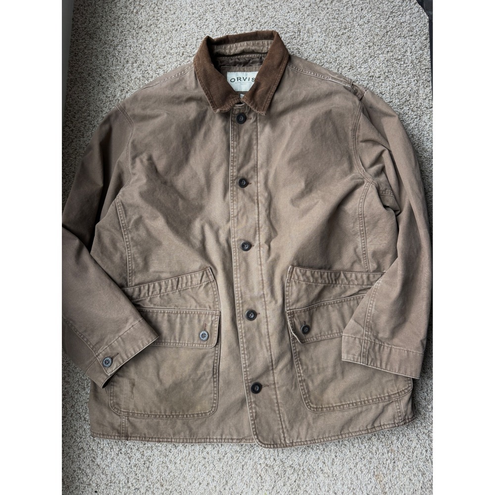 Vintage Orvis Barn Jacket Field Brown Canvas lined Corduroy Collar Gorpcore XXL - Picture 6 of 14